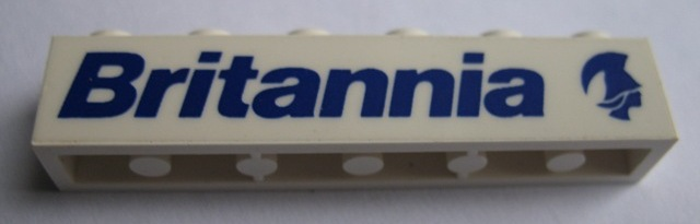 Brick 1 x 6 with Blue 'Britannia' and Logo Pattern Model Right Side (Sticker) - Set 1599