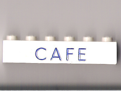 Brick 1 x 6 with Blue 'CAFE' Pattern