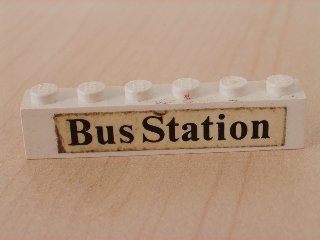 Brick 1 x 6 with Black 'Bus Station' Pattern (Sticker) - Set 379-1