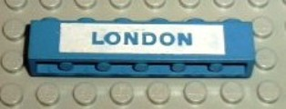 Brick 1 x 6 with Blue in White 'LONDON' Pattern