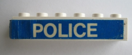 Brick 1 x 6 with White 'POLICE' on Blue Background Pattern (Sticker) - Set 364