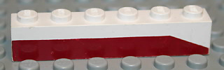 Brick 1 x 6 with Dark Red Bottom Stripe Slope at Right End Pattern