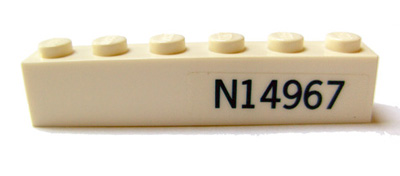 Brick 1 x 6 with Dark Blue 'N14967' Pattern on Both Sides (Stickers) - Set 7628