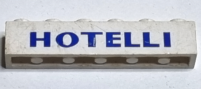 Brick 1 x 6 with Blue 'HOTELLI' Pattern