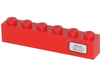 Brick 1 x 6 with 'Wien - Zürich' Pattern on Right Side (Sticker) - Set 7740