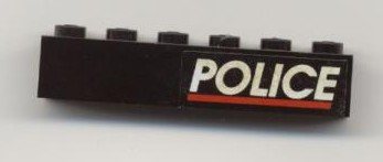 Brick 1 x 6 with White 'POLICE' and Red Line on Black Background Pattern Right Side (Sticker) - Set 6598