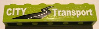 Brick 1 x 6 with White 'CITY Transport' and Black Road Pattern (Sticker) - Set 8404