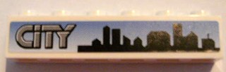 Brick 1 x 6 with Gray 'CITY' and Skyline on Blue Background Pattern (Sticker) - Set 8404