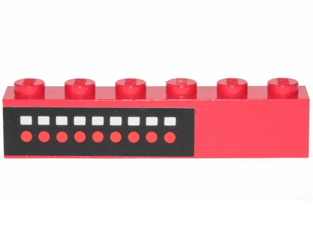 Brick 1 x 6 with 9 Red Dots, 9 White Squares on Black Background Pattern (Sticker) - Set 6382
