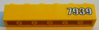 Brick 1 x 6 with White '7939' on Yellow Background Pattern Right Side (Sticker) - Set 7939