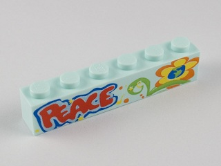 Brick 1 x 6 with 'PEACE' and Flower Pattern