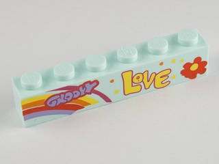 Brick 1 x 6 with 'GROOVY', 'LOVE', Rainbow and Flower Pattern