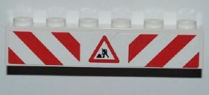 Brick 1 x 6 with Red and White Danger Stripes and Construction Worker Sign Pattern on Both Sides (Stickers) - Set 8199