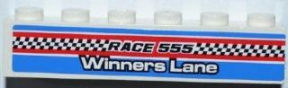 Brick 1 x 6 with 'RACE 555', 'WINNERS LANE' and Checkered Flag Pattern (Sticker) - Set 8125