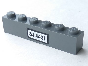 Brick 1 x 6 with 'SJ 4431' on White Background Pattern (Sticker) - Set 4431