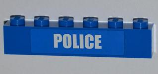 Brick 1 x 6 with White 'POLICE' Small Bold Narrow Font on Blue Pattern (Sticker) - Set 4441