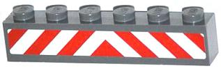 Brick 1 x 6 with Red and White Danger Stripes Pattern (Sticker) - Set 60061