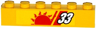 Brick 1 x 6 with White '33', Red Stripes and Sun Pattern Model Left Side (Sticker) - Set 60082