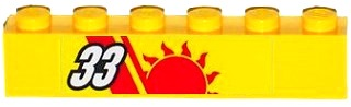 Brick 1 x 6 with White '33', Red Stripes and Sun Pattern Model Right Side (Sticker) - Set 60082