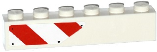 Brick 1 x 6 with Red and White Danger Stripes Cutout Pattern Right (Sticker) - Set 75917