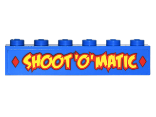 Brick 1 x 6 with 2 Red Diamonds and Yellow 'SHOOT'O'MATIC' Pattern (Sticker) - Set 76035
