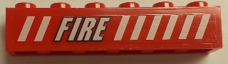 Brick 1 x 6 with White Stripes and 'FIRE' Pattern Model Left Side (Sticker) - Set 7046