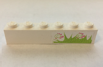 Brick 1 x 6 with Grass and Hearts Pattern (Sticker) - Set 7586