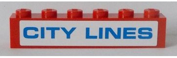 Brick 1 x 6 with Blue 'CITY LINES' on White Background Pattern (Sticker) - Set 7994