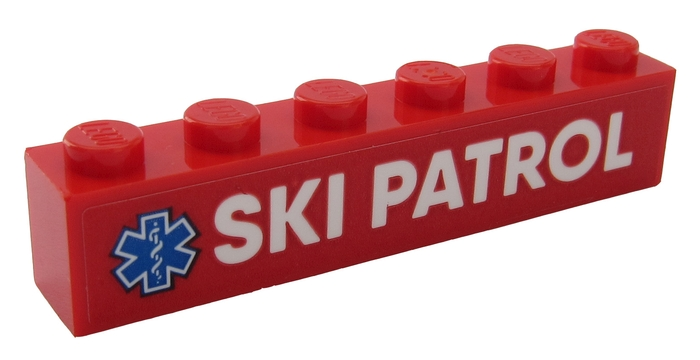 Brick 1 x 6 with White 'SKI PATROL' and Blue EMT Star of Life Pattern (Sticker) - Set 60203