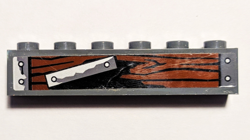 Brick 1 x 6 with Wood Grain, Metal Plates and Silver Nails Pattern Model Left Side (Sticker) - Set 70605