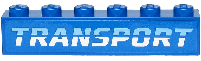 Brick 1 x 6 with Medium Blue and White 'TRANSPORT' on Blue Background Pattern (Sticker) - Set 60244