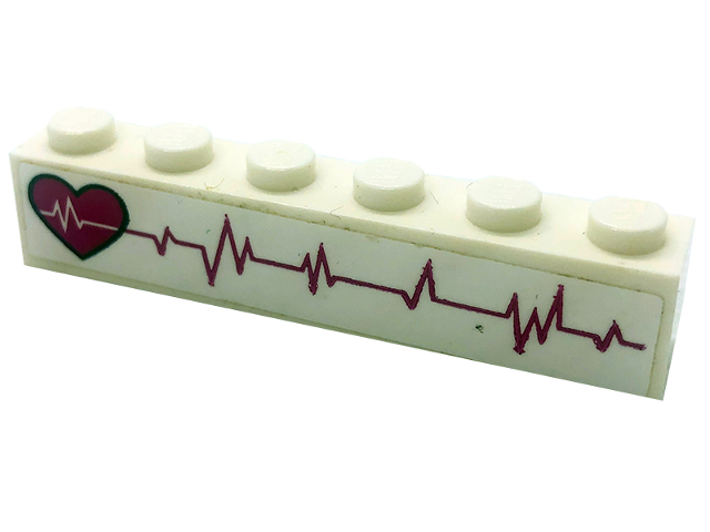 Brick 1 x 6 with Magenta Heart and Heart Beat Pattern Model Right Side (Sticker) - Set 41318