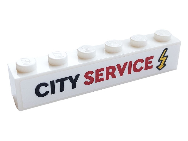 Brick 1 x 6 with Black and Red 'CITY SERVICE' and Yellow Electricity Symbol Pattern (Sticker) - Set 60306
