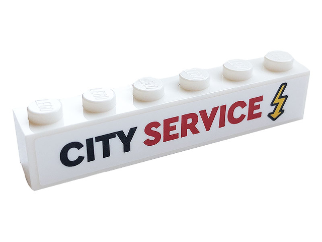 Brick 1 x 6 with Black and Red 'CITY SERVICE' and Yellow Electricity Symbol Pattern (Sticker) - Set 60306