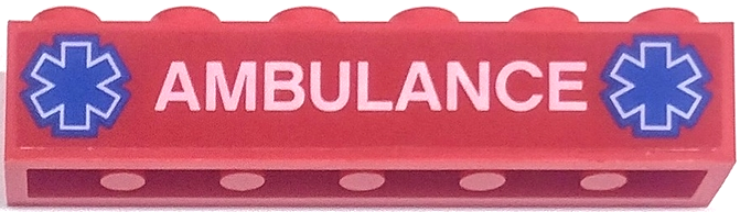 Brick 1 x 6 with White 'AMBULANCE' and 2 Blue EMT Star of Life Pattern (Sticker) - Set 60204