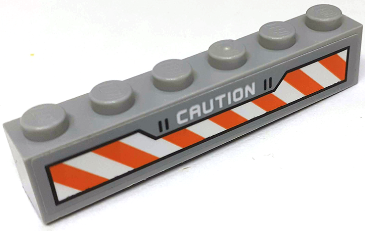 Brick 1 x 6 with 'CAUTION' and Orange and White Danger Stripes Pattern (Sticker) - Set 60195