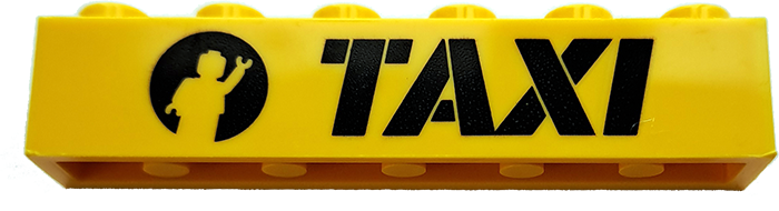 Brick 1 x 6 With Black 'TAXI' and Waving Minifigure Silhouette in Circle Pattern