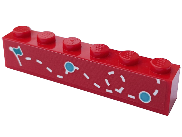 Brick 1 x 6 with Dark Turquoise Flag and Circles and White Dotted Line Pattern Model Left Side (Sticker) - Set 60407