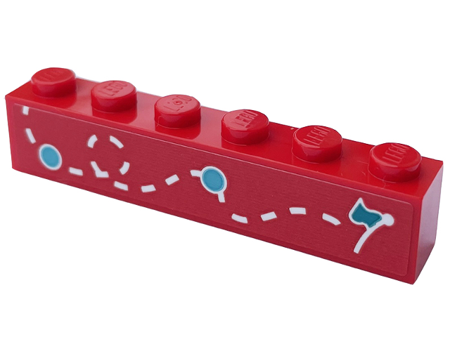 Brick 1 x 6 with Dark Turquoise Flag and Circles and White Dotted Line Pattern Model Right Side (Sticker) - Set 60407