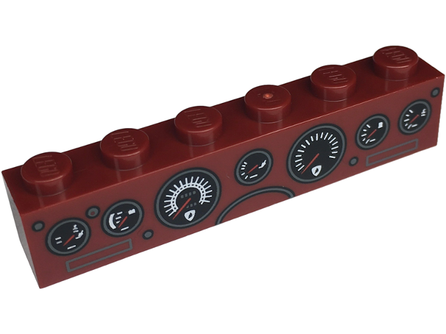 Brick 1 x 6 with Lamborghini Countach Dashboard with Speedometer, Gauges and Odometer Pattern