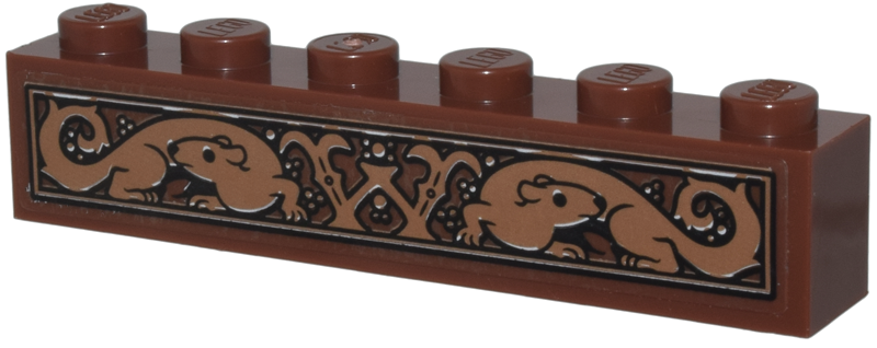 Brick 1 x 6 with Medium Nougat Weasels and Letter W in Black Border Pattern (Sticker) - Set 76437