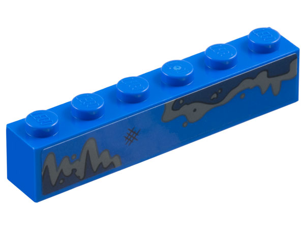 Brick 1 x 6 with Dark Blue and Dark Bluish Gray Corrosion / Rust and Black Scratch Mark Pattern Model Left Side (Sticker) - Set 77073