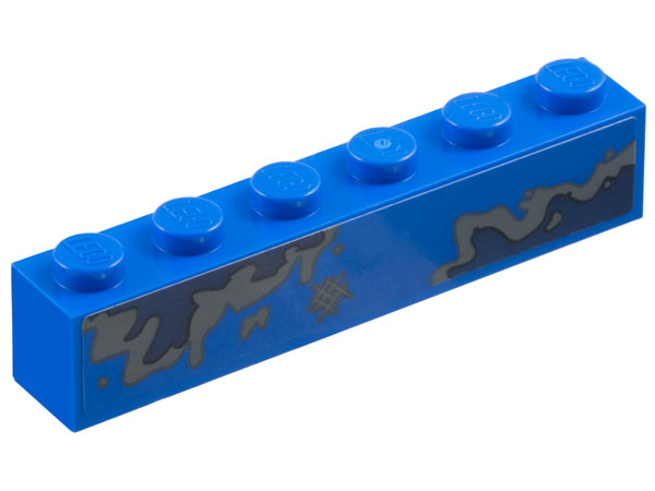 Brick 1 x 6 with Dark Blue and Dark Bluish Gray Corrosion / Rust and Scratch Mark Pattern Model Right Side (Sticker) - Set 77073