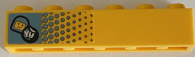 Brick 1 x 6 with Medium Azure Gradient Dots, Astronaut Head and 'Y!' Pattern Model Left Side (Sticker) - Set 71475