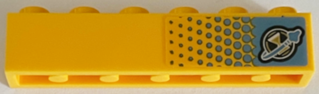 Brick 1 x 6 with Medium Azure Gradient Dots, Gold Hourglass and Classic Space Logo Pattern Model Right Side (Sticker) - Set 71475