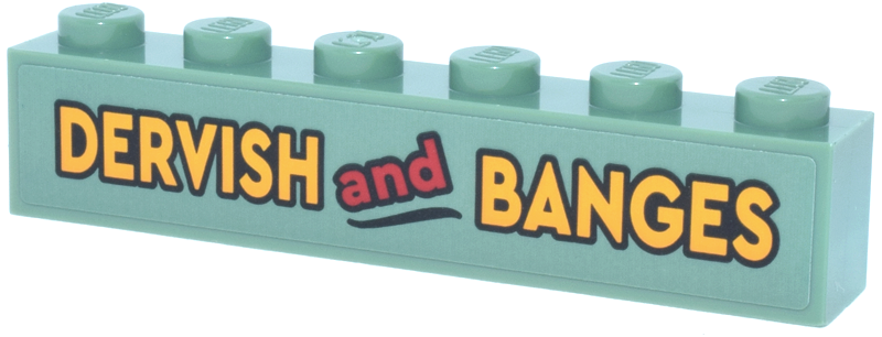 Brick 1 x 6 with Black, Red and Bright Light Orange 'DERVISH and BANGES' Pattern (Sticker) - Set 76457