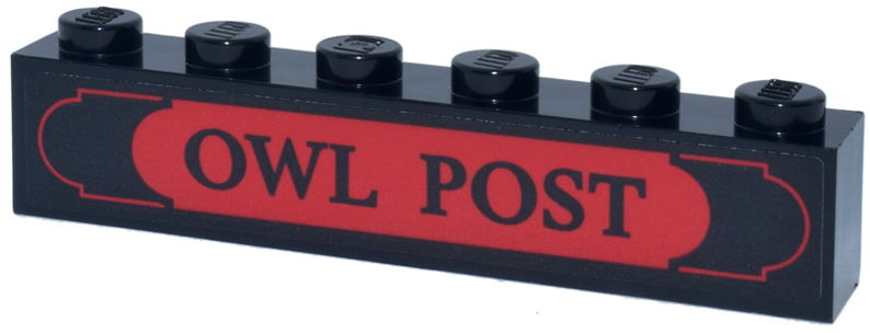 Brick 1 x 6 with Red Sign Plaque with 'OWL POST' Pattern (Sticker) - Set 76457