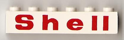 Brick 1 x 6 with Red 'Shell' Wide with Rounded 'e' Pattern