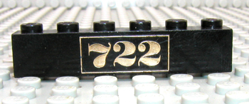 Brick 1 x 6 with Gold '722' Pattern