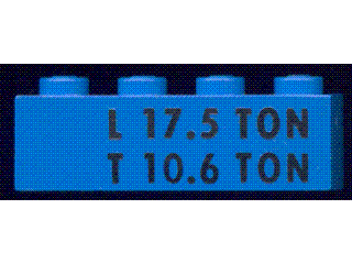 Brick 1 x 4 with Black 'L 17.5 TON' and 'T 10.6 TON' Pattern